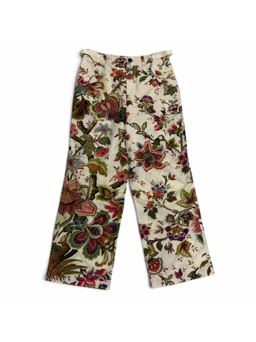 Dior Silk Blend Logo Belt Buckle Floral Print Military Pants 42